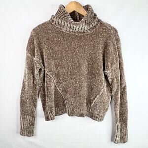 Pink Rose Brown Chenille Cropped Turtleneck M